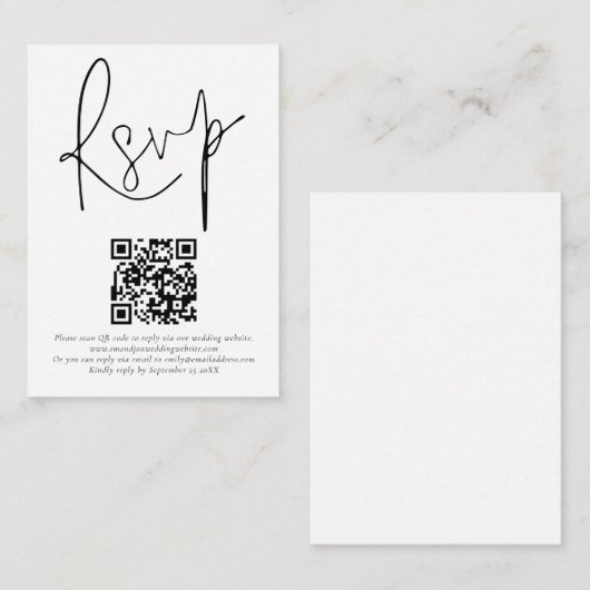 Minimalistischer QR-Code-Skript-Hochzeit RSVP Begleitkarte (Vorne/Hinten)