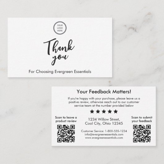 Minimalistischer QR-Code Vielen Dank Einlegen der Visitenkarte (Vorne/Hinten)