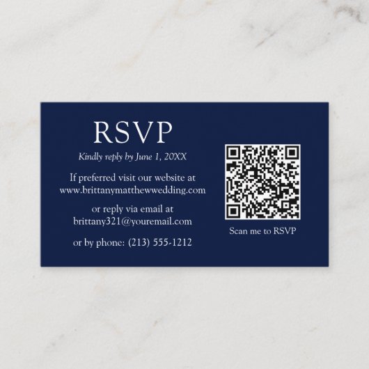 Minimalistischer QR Code Wedding Blue UAWG Begleitkarte (Vorderseite)