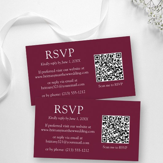 Minimalistischer QR Code Wedding Burgundy UAWG Begleitkarte