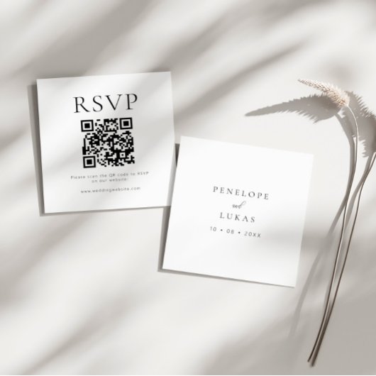Minimalistischer QR Code Wedding RSVP Begleitkarte