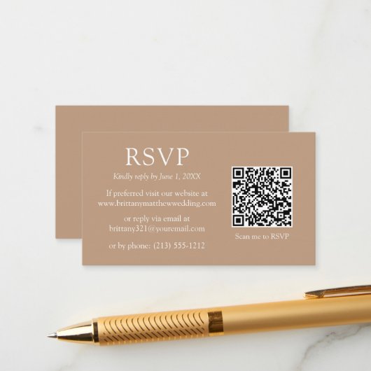 Minimalistischer QR Code Wedding Taupe UAWG Begleitkarte (Vorderseite/Rückseite Beispiel)