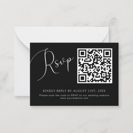 Minimalistischer QR Code Wedding Website RSVP Card Mitteilungskarte (Vorderseite)