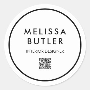 Minimalistischer QR-Code weiß Runder Aufkleber