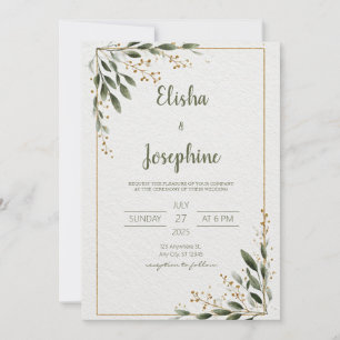 Minimalistischer Rahmen für die Goldgrün-Hochzeit Einladung