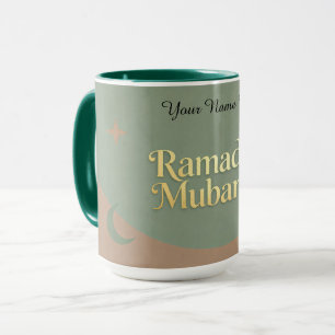 Minimalistischer Ramadan Mubarak Gold & Salbei Tasse