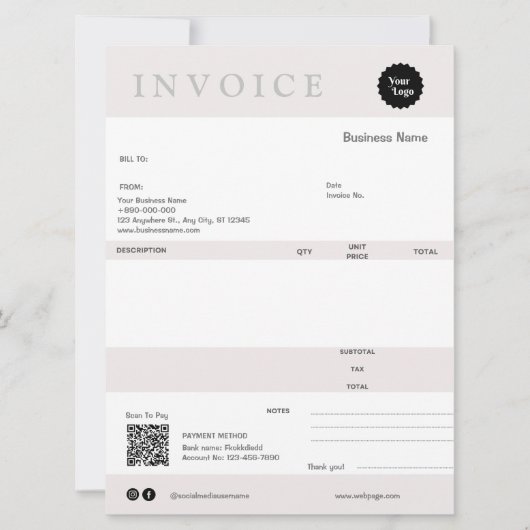 Minimalistischer Rechnungsabsatz für kleine Untern Karte (Vorderseite)