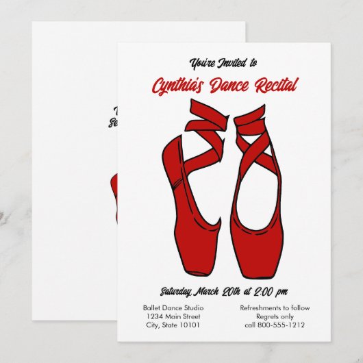 Minimalistischer Red Ballet Dance Einladung (Vorne/Hinten)