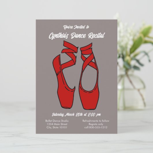 Minimalistischer Red Ballet Dance Einladung (Stehend Vorderseite)