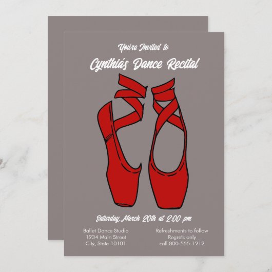 Minimalistischer Red Ballet Dance Einladung (Vorne/Hinten)