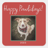 Minimalistischer Red Happy Pawlidays Pet Holiday Quadratischer Aufkleber (Vorderseite)