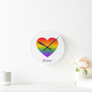 Minimalistischer Regenbogen-Linien-Herz - Süße far Runde Wanduhr