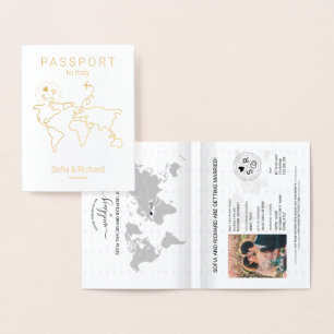 Minimalistischer Reisepass für Hochzeiten Folienkarte