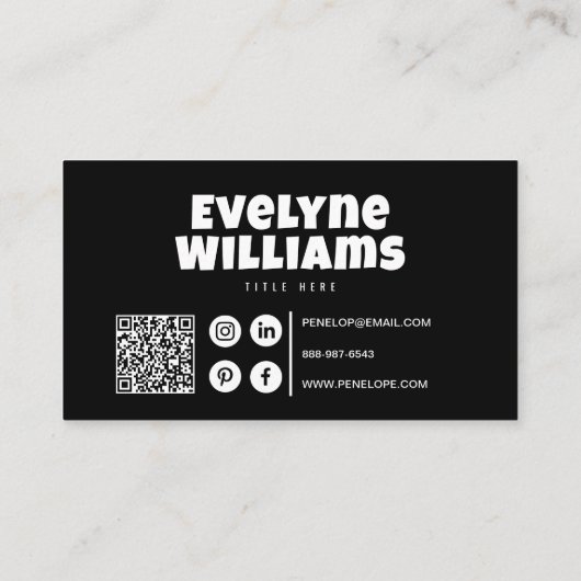 Minimalistischer Retro-Schwarzweiß-QR-Code Hallo Visitenkarte (Rückseite)