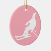 Minimalistischer Retro-Skier Winter Pink White Keramik Ornament (Rechts)