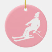 Minimalistischer Retro-Skier Winter Pink White Keramik Ornament (Hinten)