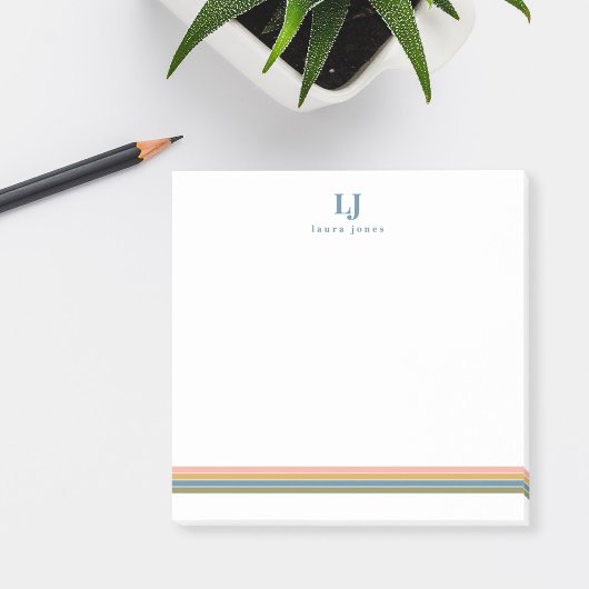 Minimalistischer Retro-Streifen Monogramm Post-it Klebezettel