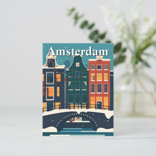 Minimalistischer Retro Winter in Amsterdam Canal H Postkarte (Stehend Vorderseite)