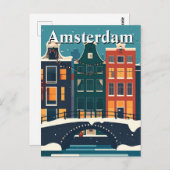 Minimalistischer Retro Winter in Amsterdam Canal H Postkarte (Vorne/Hinten)