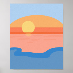 Minimalistischer Retroorange-Sonnenuntergang Poster