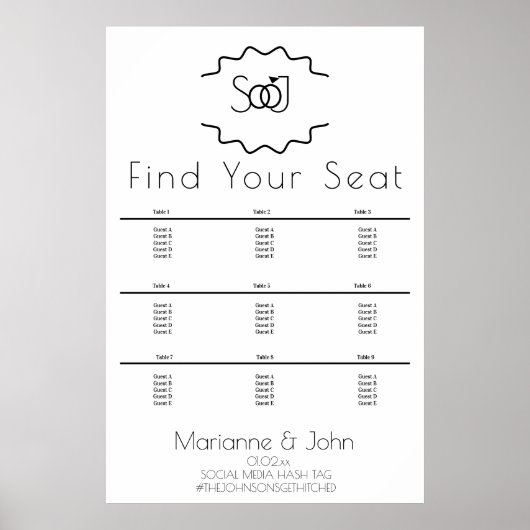 Minimalistischer Ring-Logo-Hochzeitssitzplan Poster (Vorne)
