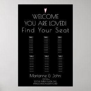 Minimalistischer Romantischer Herz-Hochzeits-Sitzp Poster