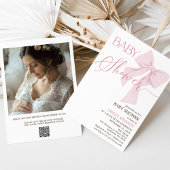 Minimalistischer rosa Bow QR Code Kinderdusche Einladung