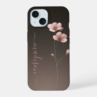 Minimalistischer rosa floraler Stiel iPhone-Hülle iPhone 15 Hülle