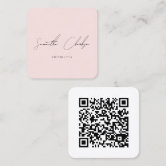 Minimalistischer Rosa handgeschriebener Script QR- Quadratische Visitenkarte