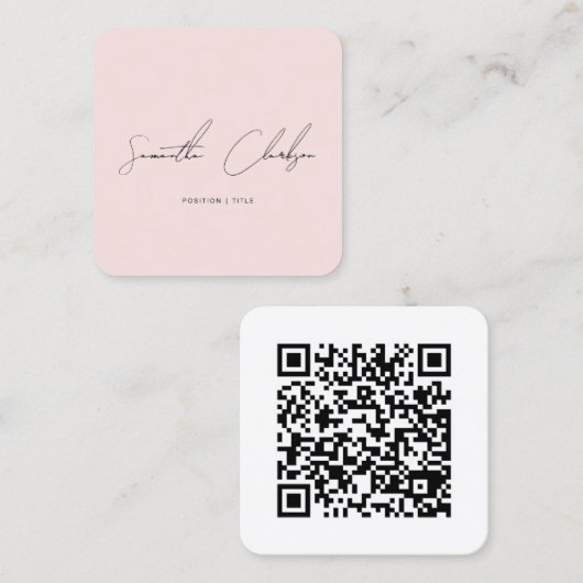 Minimalistischer Rosa handgeschriebener Script QR- Quadratische Visitenkarte (Vorne/Hinten)