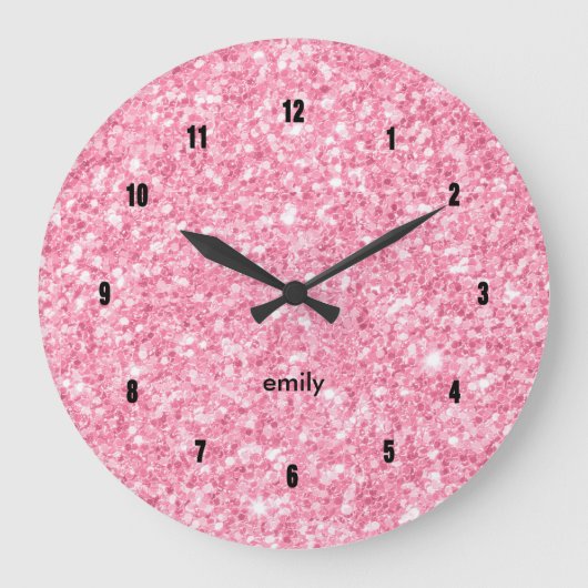 Minimalistischer Rosa-Imitat-Glitzer Große Wanduhr (Vorderseite)