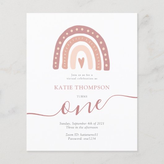 Minimalistischer rosa Regenbogen Virtueller Geburt (Vorderseite)