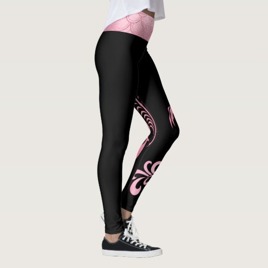 Minimalistischer Rosa Schwarzer Irisierender Drach Leggings (Rechts)
