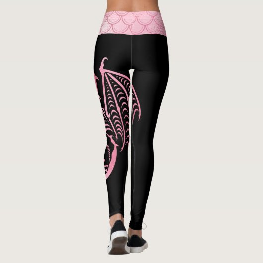 Minimalistischer Rosa Schwarzer Irisierender Drach Leggings (Rückseite)