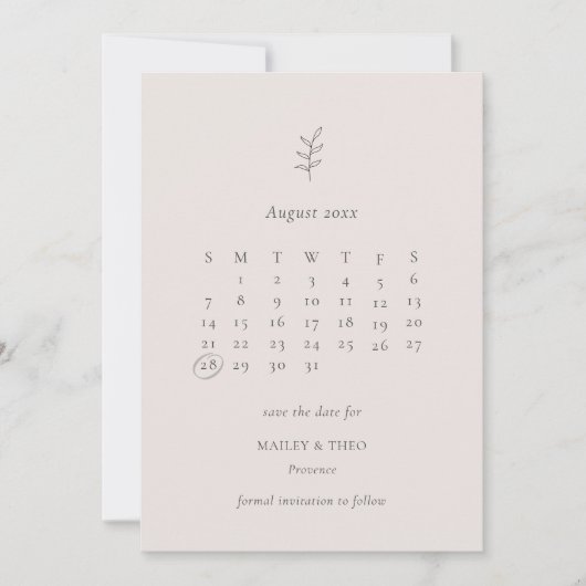 Minimalistischer, rosa Schwarzer Kalender Save the Date (Vorderseite)