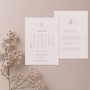 Minimalistischer, rosa Schwarzer Kalender Save the Date