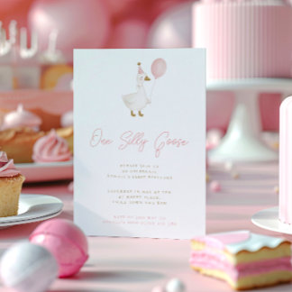 Minimalistischer Rosa Silly Goose Erster Geburtsta Einladung