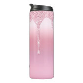 Minimalistischer rosafarbener Glitzer Personalisie Thermosbecher (Nach rechts gedreht)