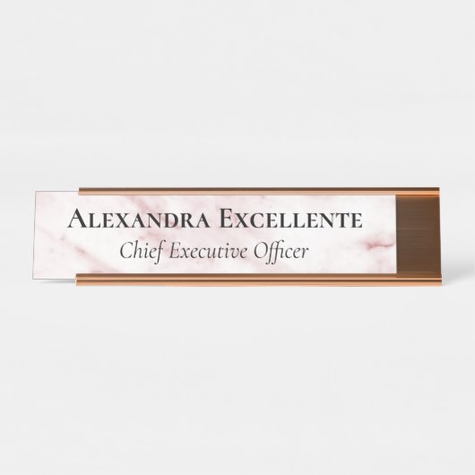 Minimalistischer, rosafarbener Marmor Schreibtischnamensplakette (Vorderseite )