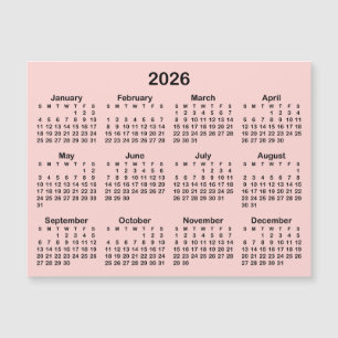 Minimalistischer Rosé und Schwarzer 2026 Magnetkal Magnetkarte