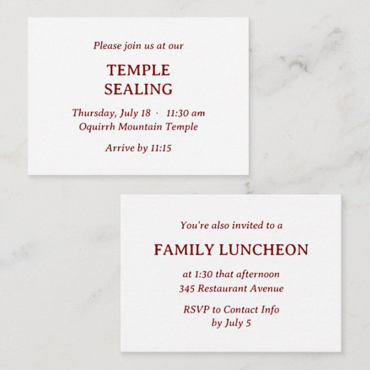 Minimalistischer Rot-Weiß-Tempel und Einladung zum (Vorne/Hinten)