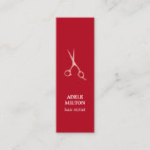 Minimalistischer Roter Beige Scheren Haarstylistin Mini Visitenkarte (Vorderseite)