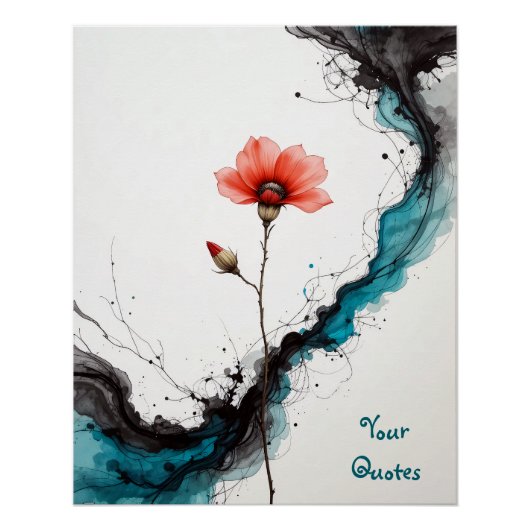 Minimalistischer roter Mohn-Tinten-Kunst-Druck Poster (Vorderseite)