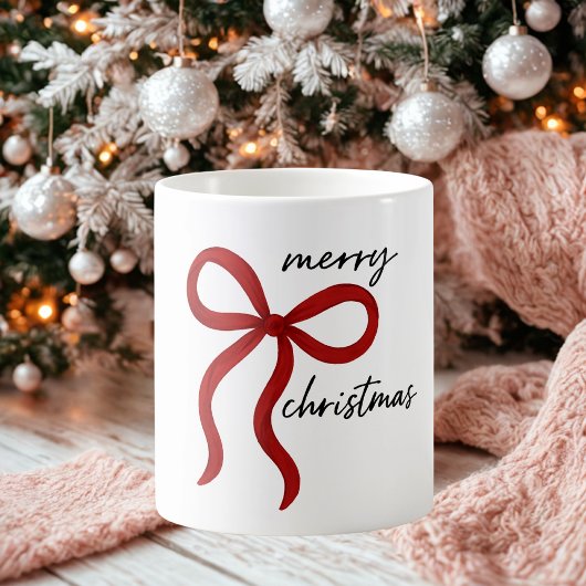 Minimalistischer roter Schleifenbogen Frohe Weihna Kaffeetasse