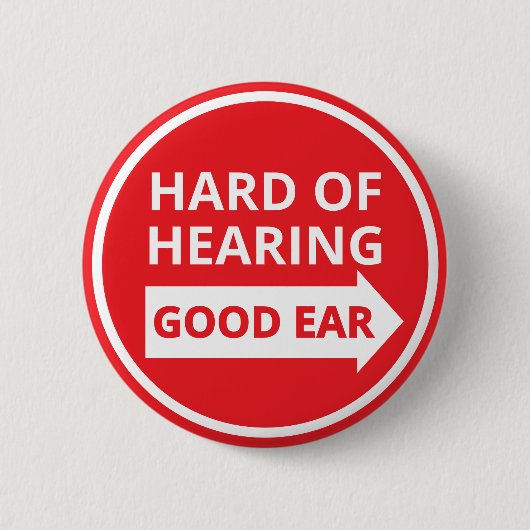 Minimalistischer roter Text linker Ohrpfeil Schwer Button (Vorderseite)