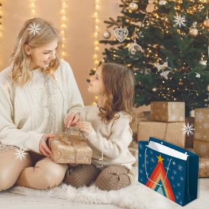 Minimalistischer roter und blauer Retro-Groovy-Wei Große Geschenktüte