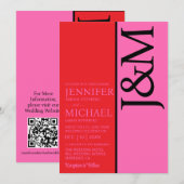 Minimalistischer roter und rosa QR-Code auf der Rü Einladung (Vorne/Hinten)
