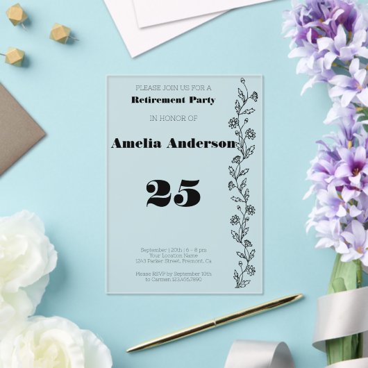 Minimalistischer Ruhestand modern schwarz Acryleinladungen (In Situ (Hochzeit))