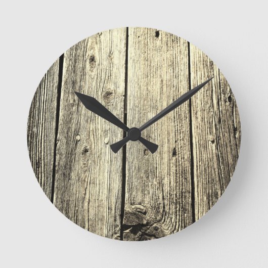 Minimalistischer Rustikaler, gewitterter Stallholz Runde Wanduhr (Vorderseite)