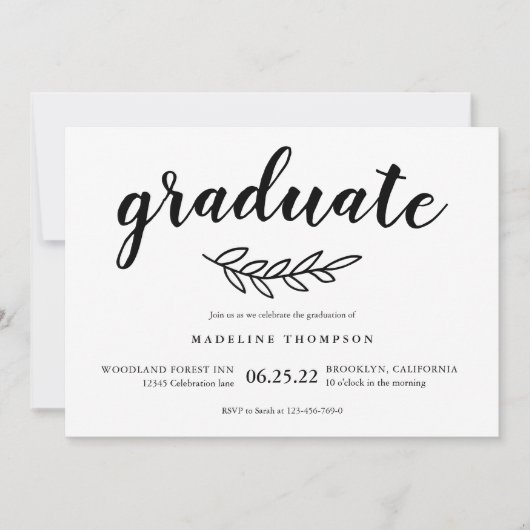 Minimalistischer Rustikaler Leaf-Graduate-Script-A Einladung (Vorderseite)
